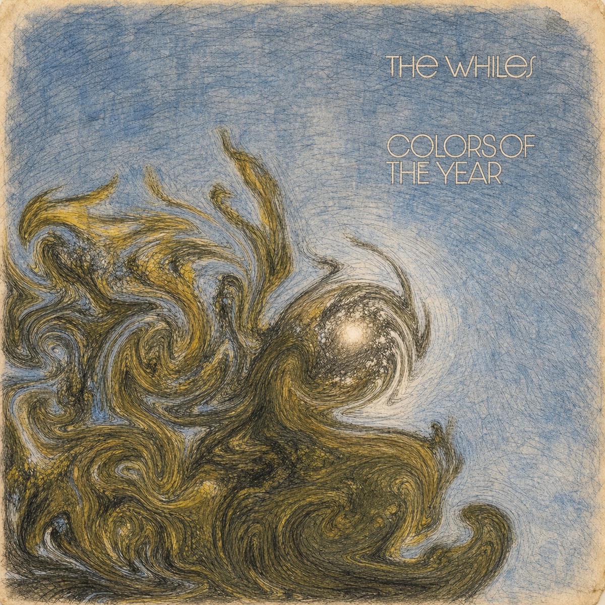 Hand-drawn pencil and ink cover for The Whiles’ 2026 recording of Colors of the Year
